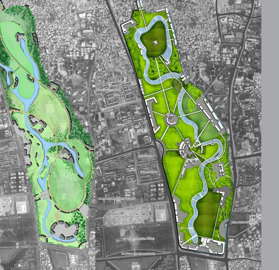 Masterplan proposal for a green public landscape on the former Tejgaon Old Airport site in Dhaka
